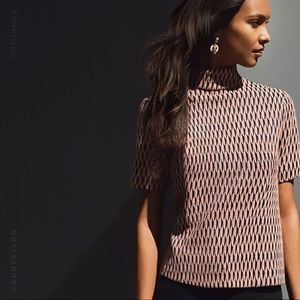 Ann Taylor Pink Jacquard Geometric Mockneck Top